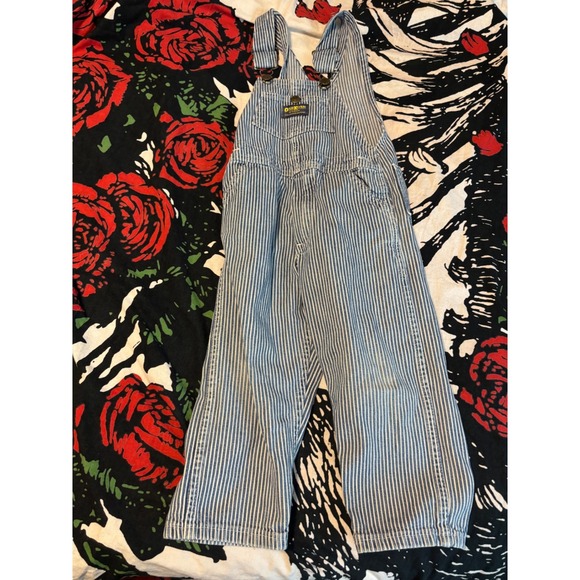 OshKosh B'gosh Kids Blue White Pinstripe Denim Overalls Bib Pants Size 4T - Picture 4 of 6